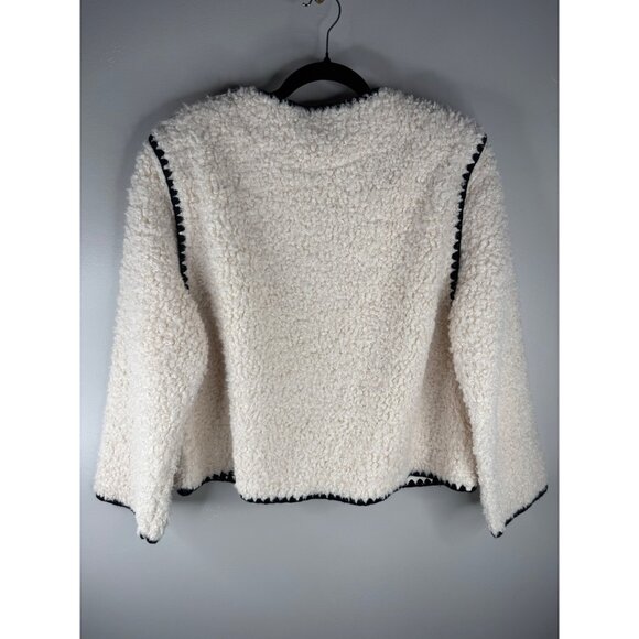 Hyacinth House Cream & Black Trim Sherpa Audrey Jacket Cardigan Sweater Size L - Picture 6 of 9